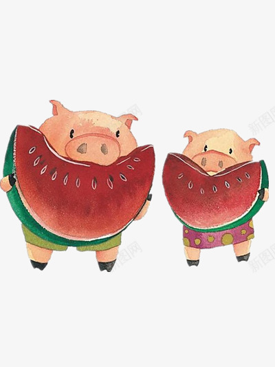 啃西瓜的猪png免抠素材_新图网 https://ixintu.com 动物 水果 红色 鼻子