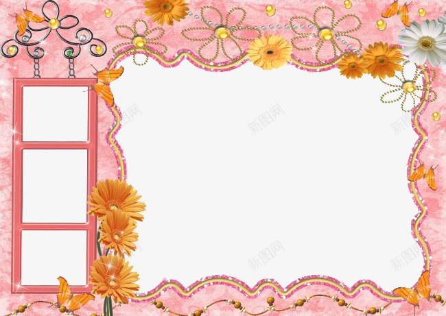 可爱甜美相框png免抠素材_新图网 https://ixintu.com 卡通庙 可爱相框 可爱花纹 橙色菊花 甜美相框 红色花朵 花朵图案