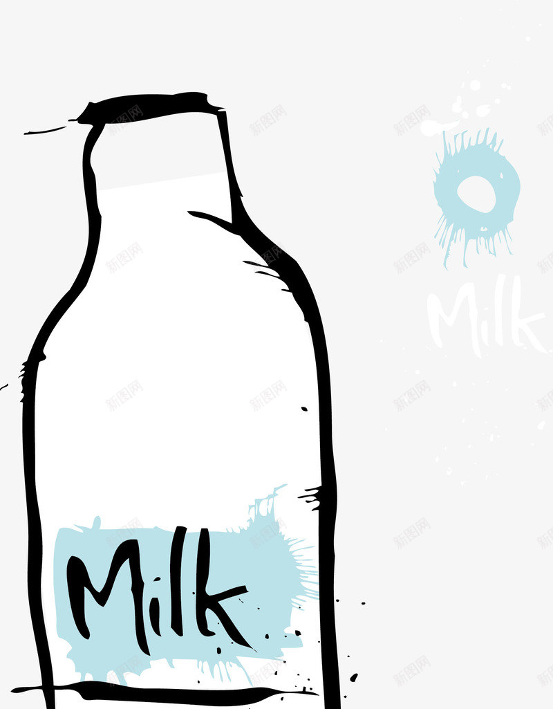 牛奶矢量图ai免抠素材_新图网 https://ixintu.com 牛奶 瓶子 线条 蓝色 矢量图