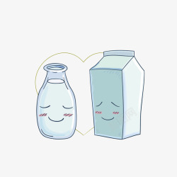 卡通害羞的充满爱意的瓶装奶和盒素材