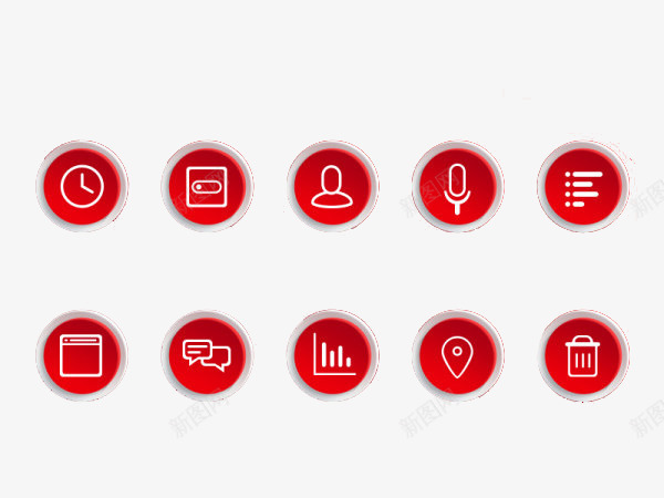 红色小图标png_新图网 https://ixintu.com 信息 图表 垃圾桶 定位 时钟 语音