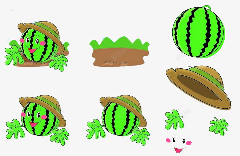 卡通西瓜地png免抠素材_新图网 https://ixintu.com 帽子 有机 植物 绿色 食物