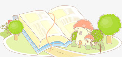 卡通水彩书本蘑菇房子素材