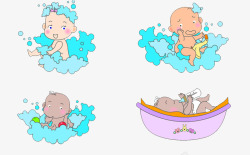 宝宝洗澡四个卡通水花素材