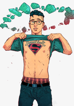 超人纹身的男孩素材