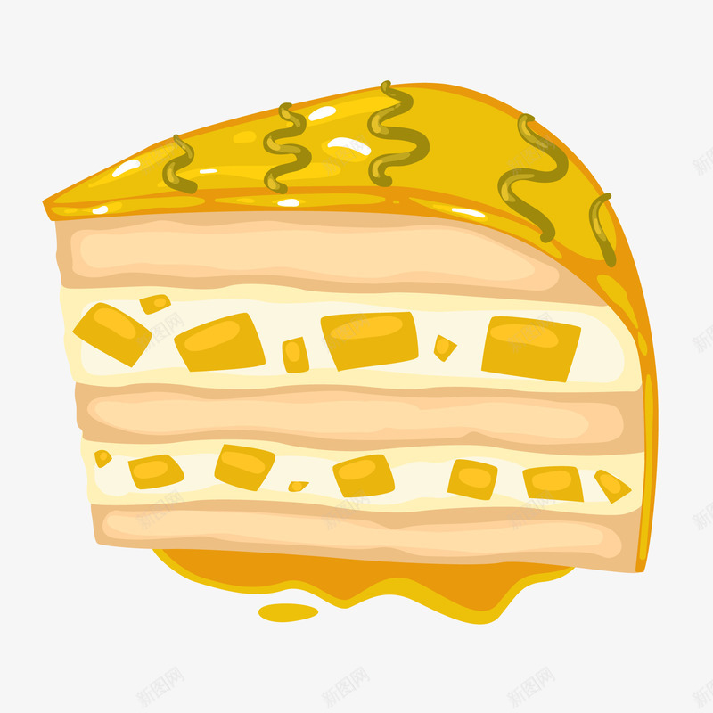 卡通芒果蛋糕矢量图ai免抠素材_新图网 https://ixintu.com 卡通 手绘 甜品 芒果 食物设计 黄色 矢量图