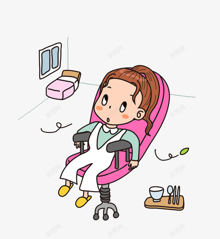 卡通坐在椅子上的女孩图png免抠素材_新图网 https://ixintu.com 休闲的 卡通 卧室 女孩 椅子 漂亮的 粉色的 餐具