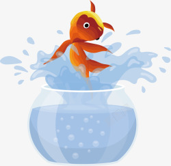 可爱的金鱼水花金鱼卡通浅蓝金鱼鱼缸素高清图片