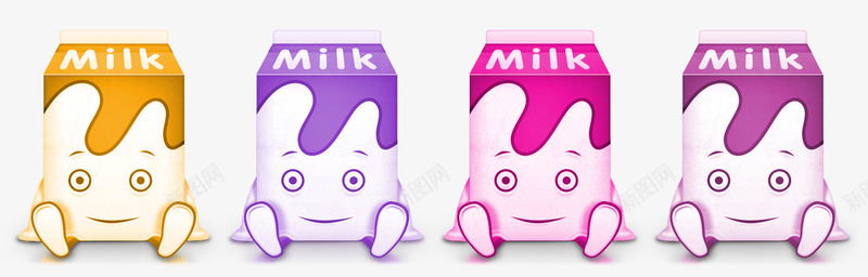 4款牛奶盒图标png_新图网 https://ixintu.com 卡通 可爱 图标 牛奶盒