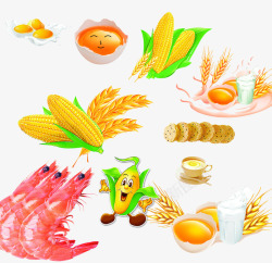大虾玉米便当卡通农作物高清图片