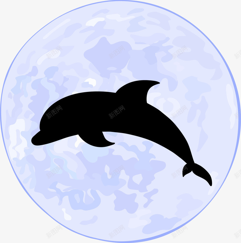 月光下的海豚剪影png免抠素材_新图网 https://ixintu.com 月亮 海豚 装饰