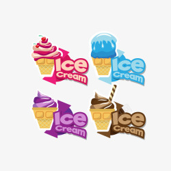 彩色甜筒多色卡通冰淇淋标识矢量图图标高清图片