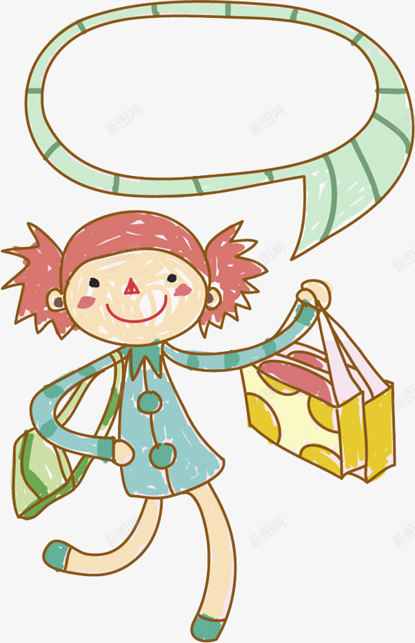 提着购物袋的女孩png免抠素材_新图网 https://ixintu.com 可爱的 女孩 对话框 水彩画 漂亮的 袋子 购物 高兴地