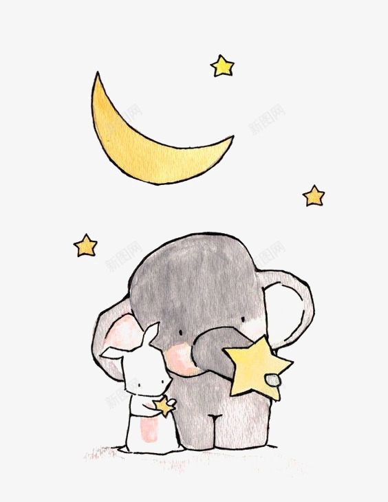 小象png免抠素材_新图网 https://ixintu.com 卡通小象 小象插画 手绘小象 星星 月亮 穿衣小象