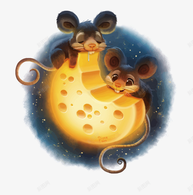 老鼠和奶酪png免抠素材_新图网 https://ixintu.com 动物 可爱 奶酪 手绘 插画 月亮 生物 矢量老鼠 老鼠