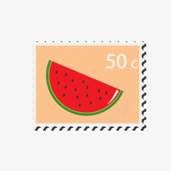 红色西瓜邮票矢量图素材