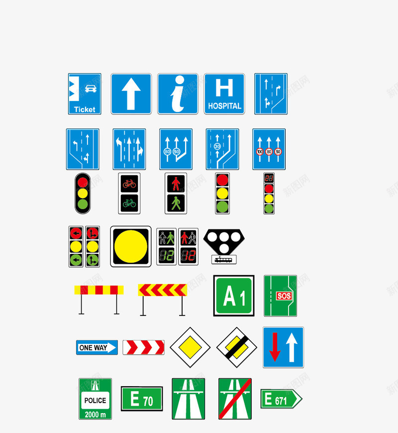 道路标识矢量图图标eps_新图网 https://ixintu.com 提示标识 矢量标识 红绿灯 道路指示牌 道路标识 矢量图