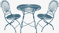蓝色创意桌椅素材
