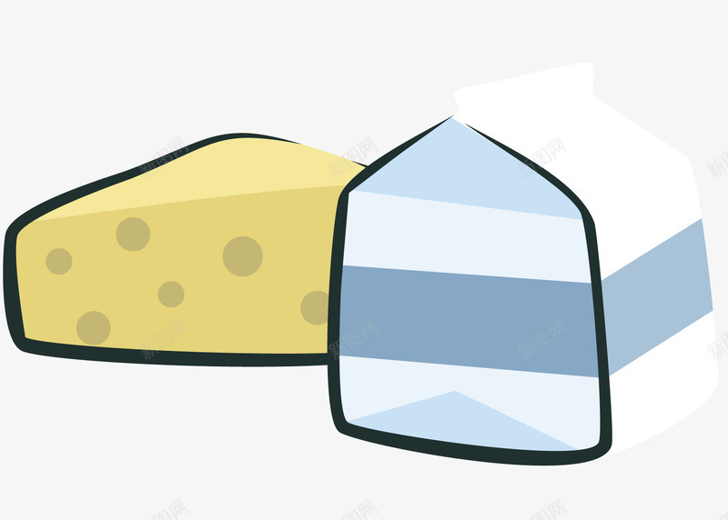 牛奶和蛋糕png免抠素材_新图网 https://ixintu.com 一盒牛奶 卡通图案 奶酪 面包 食品 黄色的食物