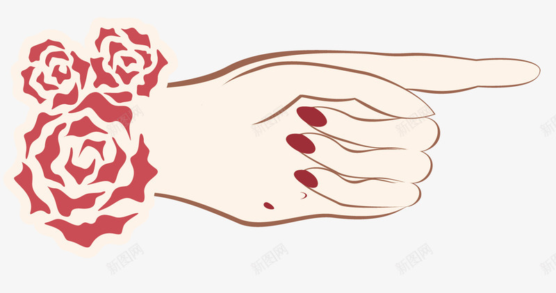 手指向右png免抠素材_新图网 https://ixintu.com 手指向右矢量 漂亮的手 玫瑰花 装饰