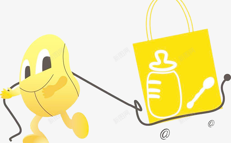 拉着奶瓶的小人png免抠素材_新图网 https://ixintu.com 卡通 奶瓶 母婴 黄色