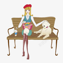 漂亮椅子卡通女人和小狗图高清图片