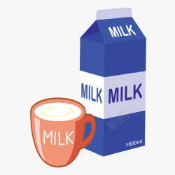 蓝色质感盒装牛奶矢量图素材