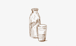 牛奶瓶牛奶杯素描画素材