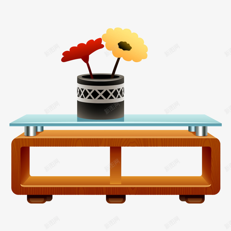 玻璃桌png免抠素材_新图网 https://ixintu.com 家具 小柜子 桌子 玻璃 花卉 花朵 花朵装饰