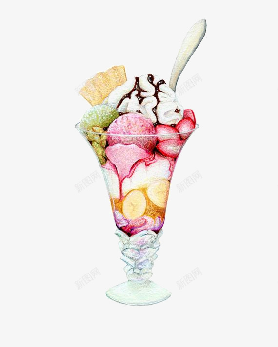 杯装冰淇淋png免抠素材_新图网 https://ixintu.com 冰淇淋 勺子 玻璃杯 食物