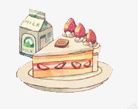 手绘甜点蛋糕png免抠素材_新图网 https://ixintu.com 水彩手绘 牛奶盒子 草莓蛋糕