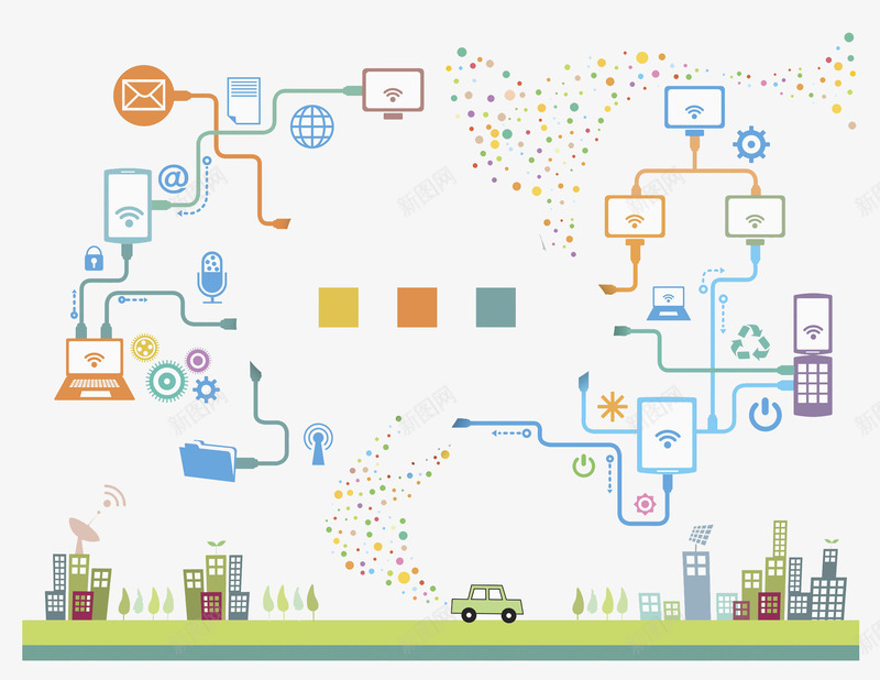 多彩世界png免抠素材_新图网 https://ixintu.com 卡通 彩色 手机 手绘 方块 楼宇 汽车 计算机