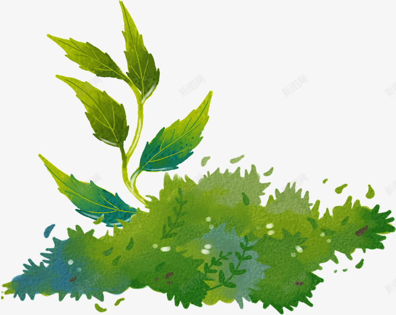 蓝绿色手绘漫画植物png免抠素材_新图网 https://ixintu.com 植物 漫画 蓝绿色