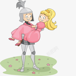 卡通女孩剪影王子抱公主高清图片
