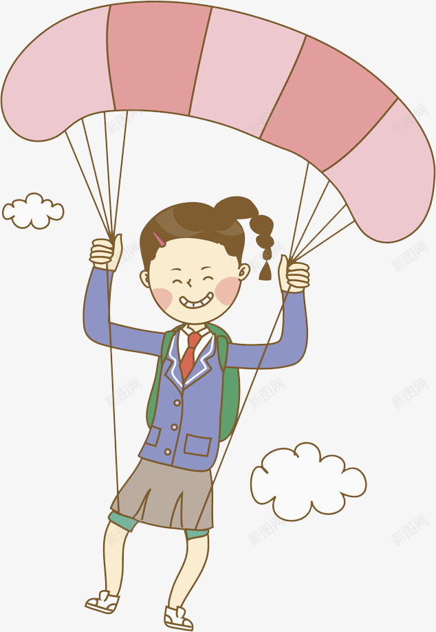 卡通降落伞上的女孩png免抠素材_新图网 https://ixintu.com 卡通 可爱的 插图 漂亮的 降落伞 高兴地