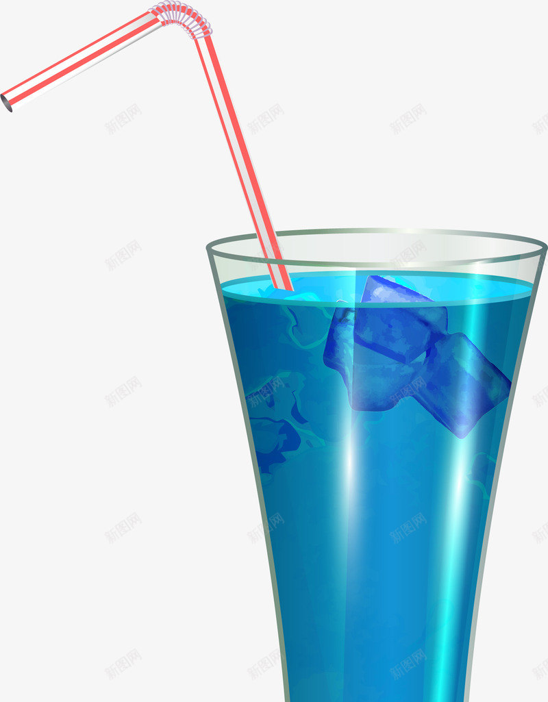 卡通蓝色玻璃杯png免抠素材_新图网 https://ixintu.com 免抠PNG 冰块 卡通 吸管 玻璃杯 简约 蓝色