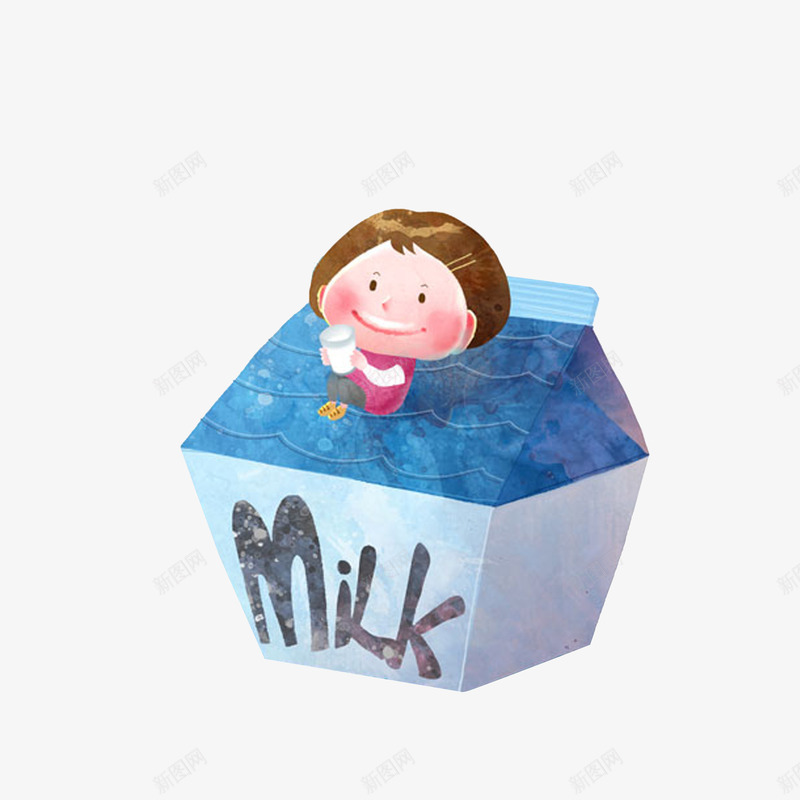 彩绘牛奶盒上喝牛奶的小女孩png免抠素材_新图网 https://ixintu.com 一盒牛奶 卡通小女孩 喝牛奶 彩绘 盒装牛奶