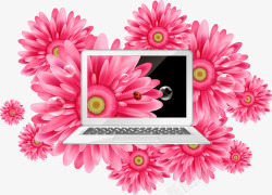 精美的雏菊与笔记本电脑素材