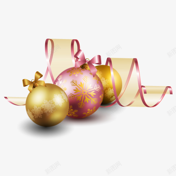 圣诞元素丝带圆球png免抠素材_新图网 https://ixintu.com 不同色彩雪花圆球 圆球 圣诞矢量装饰元素 圣诞节 透明丝带