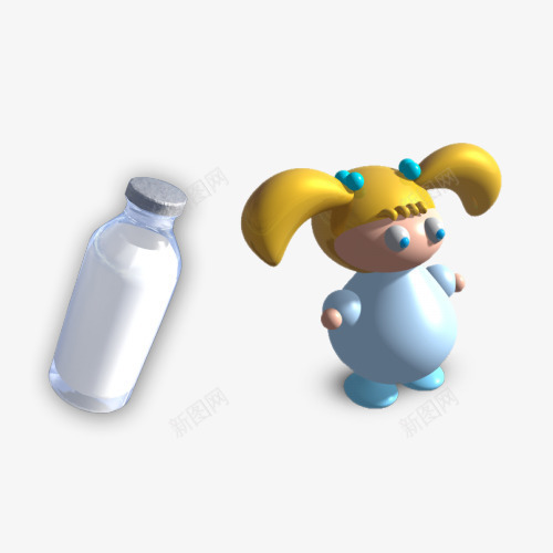 3D卡通人物png免抠素材_新图网 https://ixintu.com 3D 3D卡通人物 人 卡通 女孩 奶瓶 孩子 小孩 牛奶
