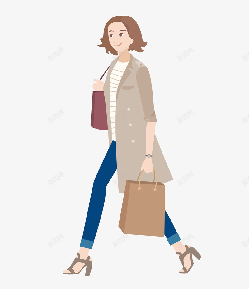 手绘购物女人图png免抠素材_新图网 https://ixintu.com 卡通 女人 手提袋 时尚的 漂亮的 短发 购物