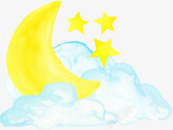 红木月星卡通手绘黄色的月丽星星高清图片