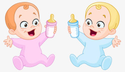 宝宝营养一对卡通小宝宝在喝奶高清图片