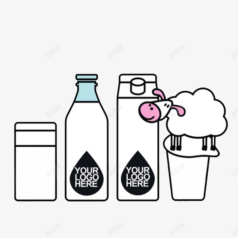 卡通瓶装牛奶盒装牛奶psd免抠素材_新图网 https://ixintu.com 一盒牛奶 卡通手绘 牛奶盒 牛奶盒设计 瓶装牛奶