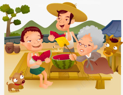 温馨家庭生活吃西瓜的一家高清图片