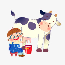 小男孩挤牛奶素材