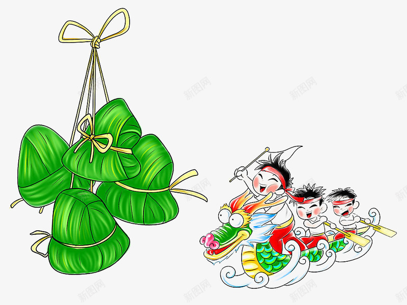 绿色粽子png免抠素材_新图网 https://ixintu.com 卡通 手绘 漫画 端午节 粽子 粽子节 绿色 赛龙舟