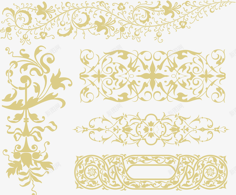 欧式花纹图案psd免抠素材_新图网 https://ixintu.com 欧式 花纹 花纹底纹 装饰 金属质感 金色 黄色