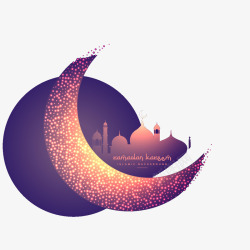 圆形创意月亮和发光的清真寺素材