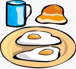 面包鸡蛋牛奶早餐简笔画食物素材